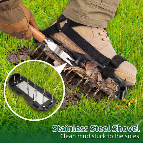 Using Pre Assembled Lawn Aerator Shoes With 26 Heavy Duty 2.4 Inch Spikes And Stainless Steel Base Plate Adjustable Buckle Straps