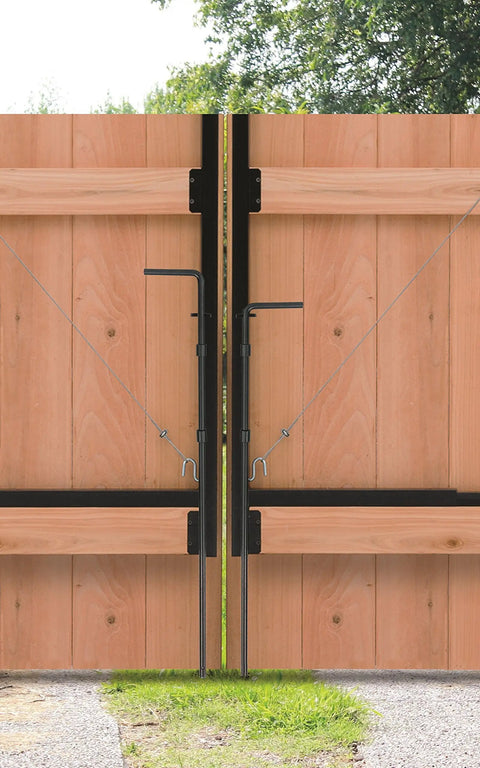 Drop Rod For Double Drive Gates With Pin Latch, Heavy Duty Black Finish, 30 Inch High, securing wooden gate frames