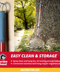 Skip The Yard Chore Hustle With This Roll Up Nut Gatherer That Snags Walnuts Apples And Lawn Clutter Straight Into Its Spreading Cage While Saving Your Back And Sweat And Ships With Comfort First Pro Grip Gloves For Quick Cleanup, shown by tree and metal basket.