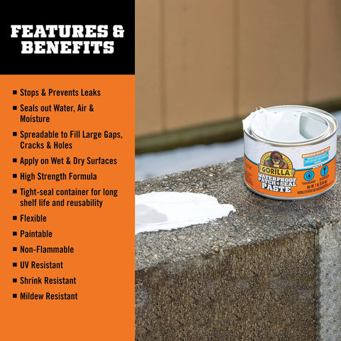Heavy Duty Waterproof Patch And Sealant Paste That Sticks To Wet Or Dry Surfaces For A Quick No Mess Seal Of Gaps Cracks And Leaks Rubberized White Sealant 1 Lb Can Instant Water And Air Seal UV And Temperature Resistant
