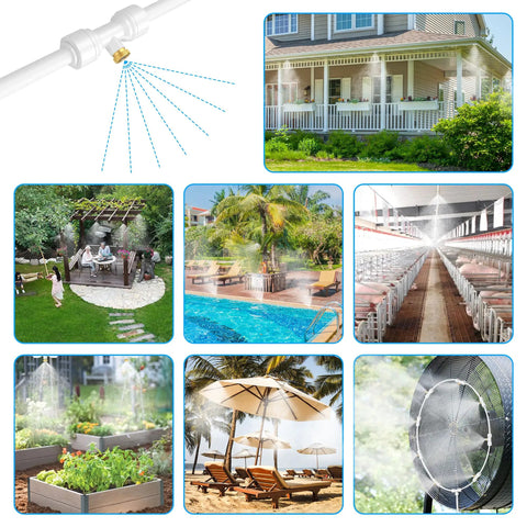 Outdoor Patio Misters Misting System Bundle For Yard Cooling, 100 Ft Line With 30 Brass Mister Heads, 2 PE Antioxidant Adapters