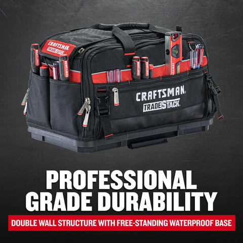 TradeStack Tool Bag With Wide Opening Dual Sided Access, Ultra Durable 1680 Denier Polyester, Waterproof Base