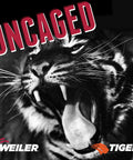 Close-up of a snarling tiger with open mouth, accompanied by the words 'Uncaged' and logos for Weiler and Tiger brands.