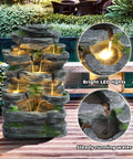 Outdoor 7 Tier Cascading Rock Water Fountain With Six LED Lights for garden patio yard decor natural stone look
