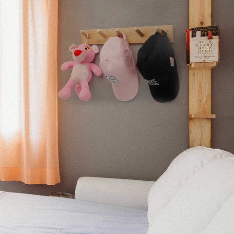 Wall Mounted Coat Rack With Five Hooks, 16 Inch Hole Spacing, Solid Bamboo Peg Rail For Hats Coats Towels Jackets Clothes, Natural Finish, Heavy Duty Wall Hanger