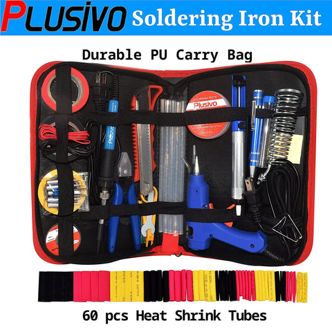 Handy All In One Soldering Kit With 60W Adjustable Iron And Glue Gun Desoldering Pump Five Tips Solder Wire Stand Wick