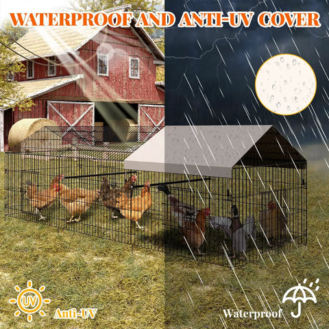 Heavy Duty Metal Chicken Run And Coop System With 86 Inch Or 130 Inch Lengths Portable Outdoor Cage With Waterproof UV Cover