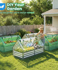 Raised Garden Bed With Cover And Mini Greenhouse Kit For Outdoor Use Galvanized Metal Planter Box Includes Two Screen Window Panels 20 T Tags Gloves Perfect For Growing Veggies And Herbs 6x3x1ft shown with flowers.