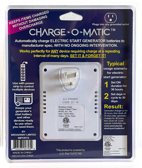Battery Charger Timer With Set It And Forget It Dial System For Off Up To 99 Days And On For 1 To 99 Hours, packaging view