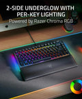 Slick Compact 75 Percent Mechanical Gaming Keyboard With Hot Swap Sockets Crisp Orange Tactile Switches Dope Chroma RGB Lighting Aluminum Frame Clutch Volume Knob Plush Wrist Rest Perfect For Any Modern Desk Setup Renewed Black showcasing vibrant RGB lighting.