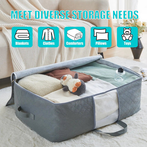 Roomy 105L Extra Large Storage Bags For Blankets Bedding And Clothes 3 Pack With 4 Handles Clear Window Foldable Organizer
