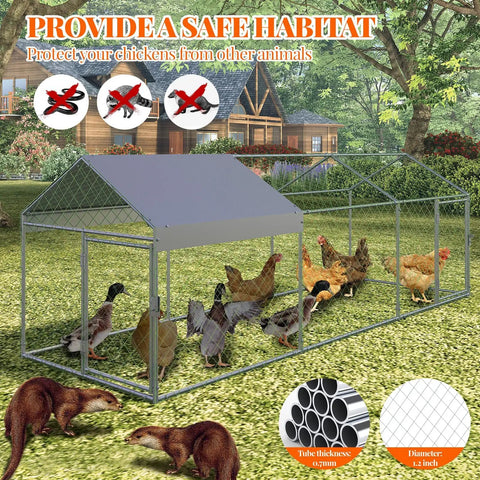 Walk-In Chicken Coop With Run 120x40x40 Inch Outdoor Backyard Poultry Pen with galvanized steel frame and security lock