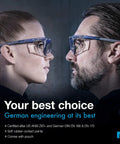 Two people wearing Protective Safety Glasses With Clear Lenses And Side Shields For Men And Women Anti Fog Anti Scratch Anti Glare Eyewear.