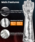 60cm Aluminum Foil Welding Gloves With Insulated Felt For Extreme Heat Ultra Safe Up To 1000C Radiant Heat