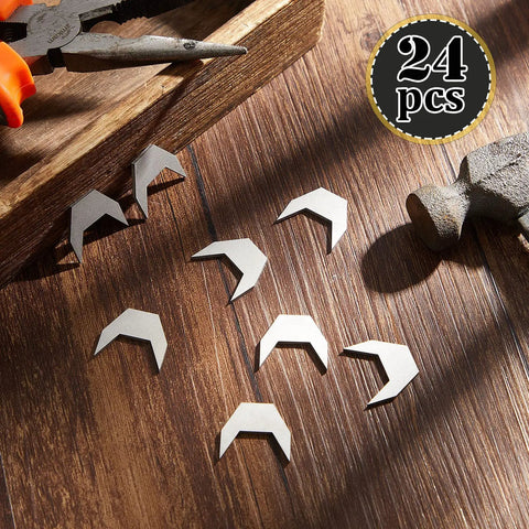 Heavy Duty Metal Drawer Stops For Dresser Track Guide Glides 24 Pack displayed on a wooden surface with tools.