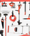 Heavy Duty Garage Hooks 18 Pack With Non Slip Coating For Hanging Bikes Ladders Garden Tools And Hoses Durable Steel Storage Hooks To Tidy Up Your Garage holding various tools and ladder