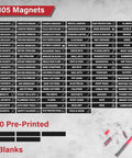 105 Piece Magnetic Tool Box Label Kit For The Garage with 100 pre-printed and 5 blank customizable labels shown in image