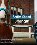 Heavy Duty Solid Steel Horse Tie Ring 2-3/8 Inch Cross Tie Ring For Horses attached to wall with horse in view