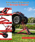 Betisef 500 Lb Hydraulic Mower Lift Jack For Lawn Tractor shown lifting an ATV with heavy-duty hydraulics and ergonomic torque handle.