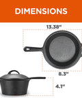 Dimensions of 2 Qt Preseasoned Cast Iron Saucepan With Lid And Built In Handles Induction Ready For Campfire Cooking Grillin Outdoor Skillet