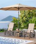 Outdoor Glider Chair Set Beige Sling Rocking Chairs With Steel Frame Weather Resistant Patio Gliders poolside on deck