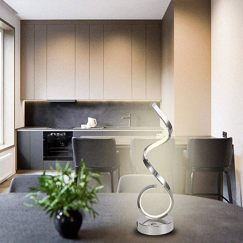 Modern Spiral LED Table Lamp With Dimmable Touch Control And USB Port 22W Reading Light in kitchen setting