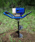 Gas Powered Post Hole Digger With 52cc 2.4 HP Two Stroke Engine, 30 Inch Long 8 Inch Diameter Manganese Steel Auger Bit in use