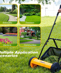 16 Inch 5 Blade Push Reel Lawn Mower With Removable Seven Point Nine Gallon Grass Catcher in various lawn scenarios