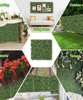 Collage showcasing Eight Piece 10 By 10 Inch Artificial Grass Wall Panels with 100 Zip Ties in various indoor and outdoor settings.