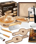Complete set of Go To Sourdough Starter Kit With 10 Inch Round And 11 Inch Oval Banneton Proofing Baskets And 34oz Starter Jar