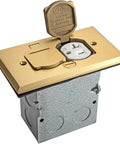 Flip Lid Floor Box Kit With One Gang Receptacle, 20 Amp Tamper Resistant Weather Resistant Outlet, Brass Cover, Watertight Gasket
