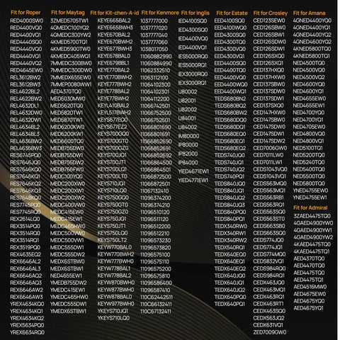 Compatibility chart for Dryer Heating Element Replacement Kit showing fit for various dryer models.