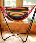 Hanging Hammock Chair With Space Saving Stand For Indoor And Outdoor Use 330 Pound Capacity Sunset Cotton Seat