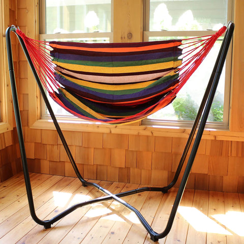 Hanging Hammock Chair With Space Saving Stand For Indoor And Outdoor Use 330 Pound Capacity Sunset Cotton Seat