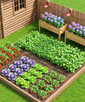 Raised garden bed with flourishing vegetables using 230 Foot Drip Irrigation System With One Quarter Inch Soaker Hose And Weeping Technology