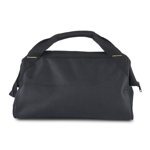 Pro Grade 15 Inch Tool Bag For Pros And Contractors Water Resistant Tote With Three External Pockets Built To Last For On The Job Use Heavy Duty Organizer Black front view
