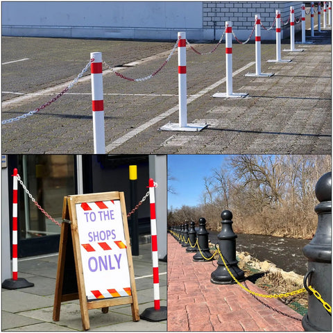 Heavy Duty Black Plastic Chain Links 30 Feet for Barriers and Crowd Control used in parking lot and path barrier setups