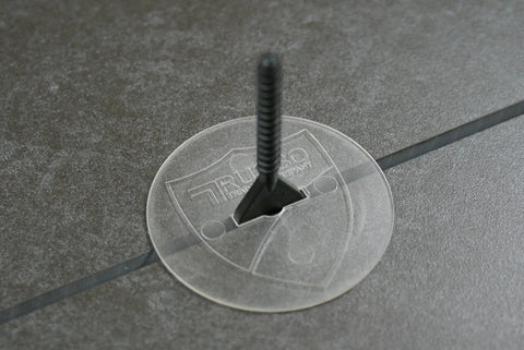 Tile Leveling System With One Eighth Inch Spacer Posts, 250 Pieces, Black Baseplates And Caps Sold Separately, post in use