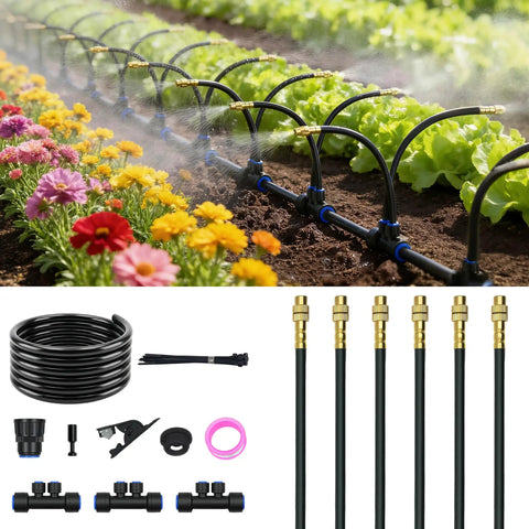 Automatic Drip Irrigation Kit For Garden And Yard Three Eighths Inch Tubing DIY Lawn Greenhouse System With Adjustable 360 Degree Nozzles
