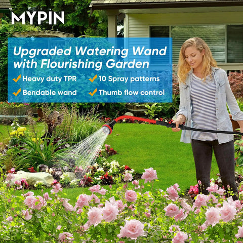 Woman using 2 In 1 Bendable Watering Wand For Garden And Car Cleaning, Heavy Duty Sprayer With 29 Inch Reach