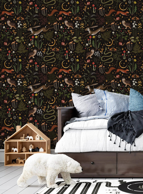 Enchanted Forest Mood Peel And Stick Wallpaper For Dark Background Decor Single Sheet 24 W By 48 H Or 24 W By 108 H Inches 2 By 9 Feet Removable Repositionable Vinyl Backed Easy To Apply