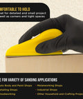 DIY Friendly Micro Hand Sanding Block Kit With 3.5 X 1 Inch Pad And Hook And Loop Backing in use on corner surface