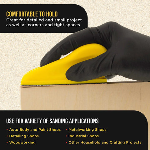DIY Friendly Micro Hand Sanding Block Kit With 3.5 X 1 Inch Pad And Hook And Loop Backing in use on corner surface