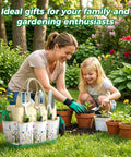 Heavy Duty Gardening Tools 10 Piece Set With Durable Stainless Steel Hand Tools Organizer Handbag being used in a garden