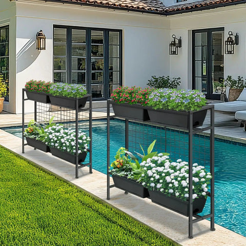 Raised Garden Bed With Legs, 32 Inch Elevated Planter Box For Veggies And Herbs, Includes Drainage Holes, Trellis, And Four Plastic Planting Stations