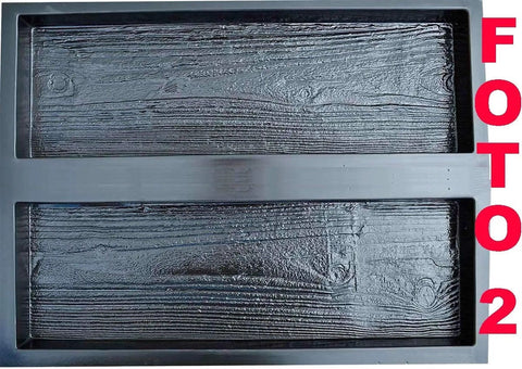 Two Piece Concrete Mold Set With Realistic Old Wood Look For Garden Stepping Stones Patio Pavers And Walkways Wood Grain Cement Molds To Create Weathered Plank Style Outdoor Tiles For Paths And Patios, black molds with wood grain texture.