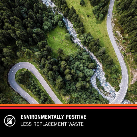 Aerial view of winding road through forest, emphasizing environmentally positive aspect of High Flow Lifetime Engine Air Filter Reusable And Washable Premium Heavy Duty Filtration For Cars And Trucks Delivers Up To Fifty Percent More Airflow For Boosted Power And Smoother Acceleration Easy Pre Oiled Installation.