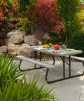 6-Foot Folding Picnic Table for Backyard Use With Eight-Seat Capacity, UV Protected HDPE Top, Powder Coated Steel Frame