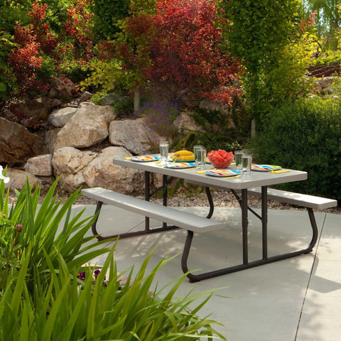 6-Foot Folding Picnic Table for Backyard Use With Eight-Seat Capacity, UV Protected HDPE Top, Powder Coated Steel Frame