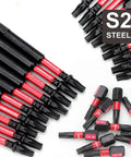 50-piece red and black T25 Torx bit set for impact drivers, magnetic, S2 steel with 2-in bits and holder